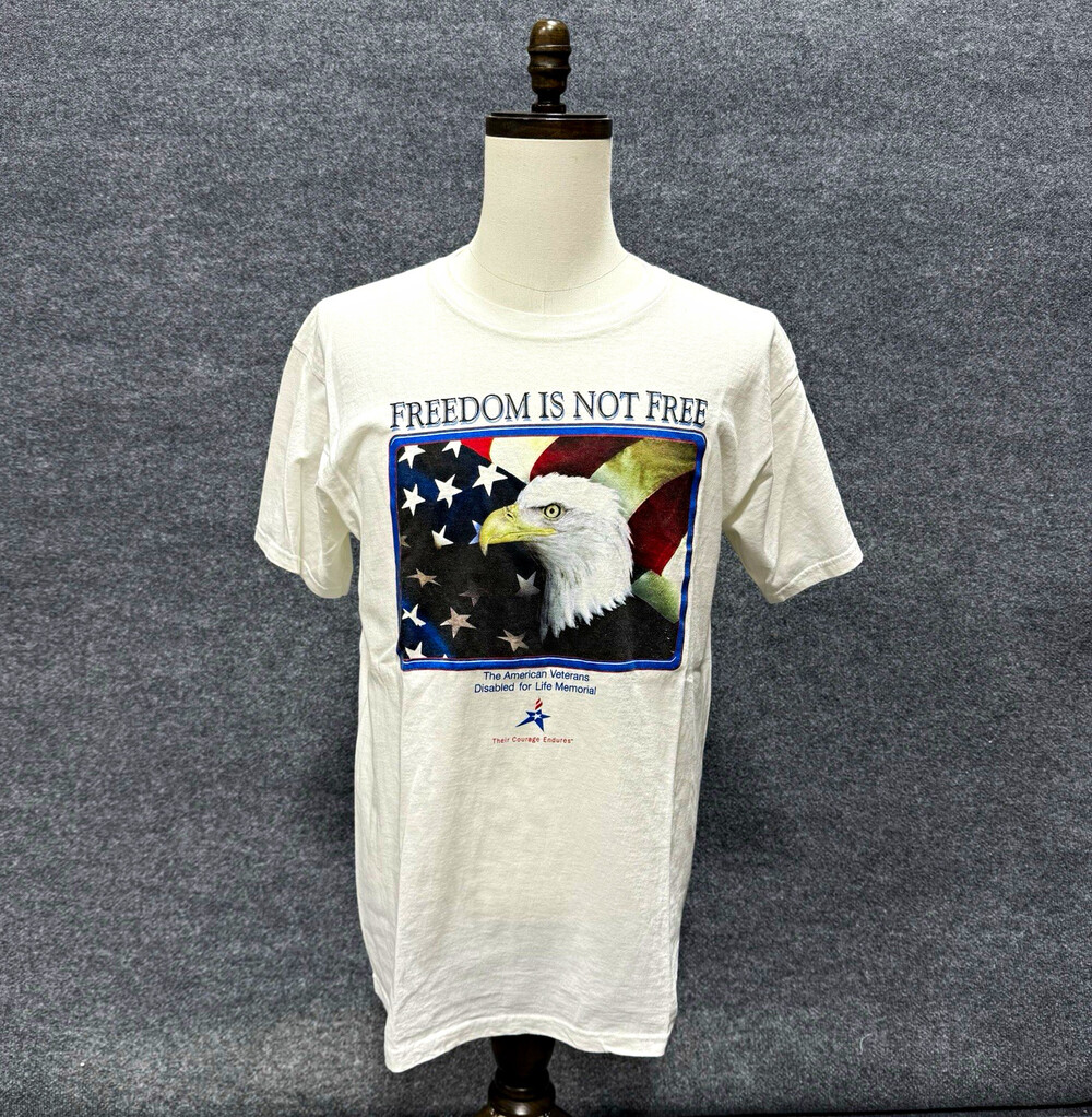 Vintage 90s Freedom Is Not Free Veterans Eagle American Flag T Shirt Large USA